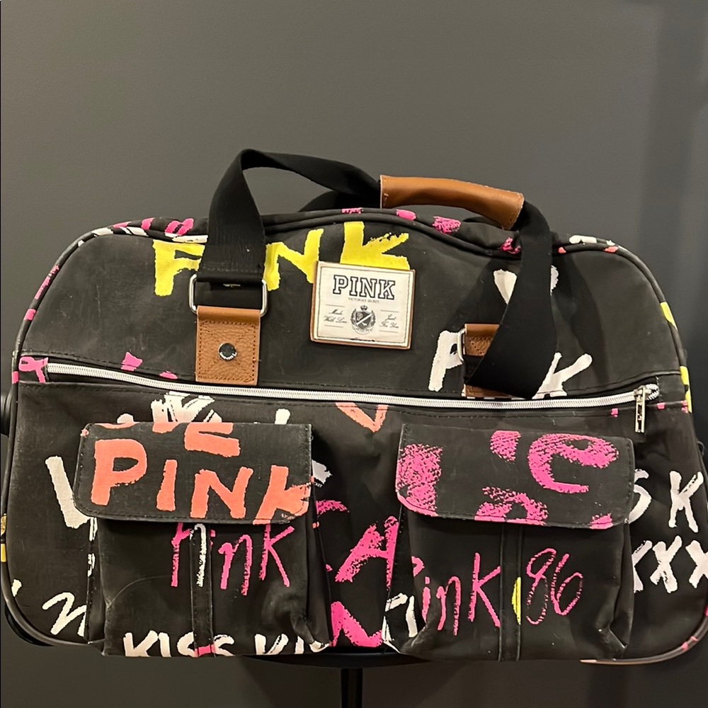 PINK Graphic Roller Luggage Duffle Bag